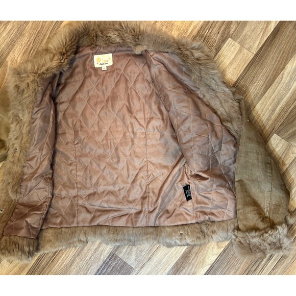 Gemini Women's M Genuine Rabbit Fur Lined Brown Corduroy Snap Front Jacket 😎 - Picture 14 of 14